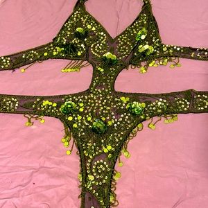 Burlesque showgirl costume beaded sheer sexy